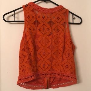 Orange Lace Crop Top